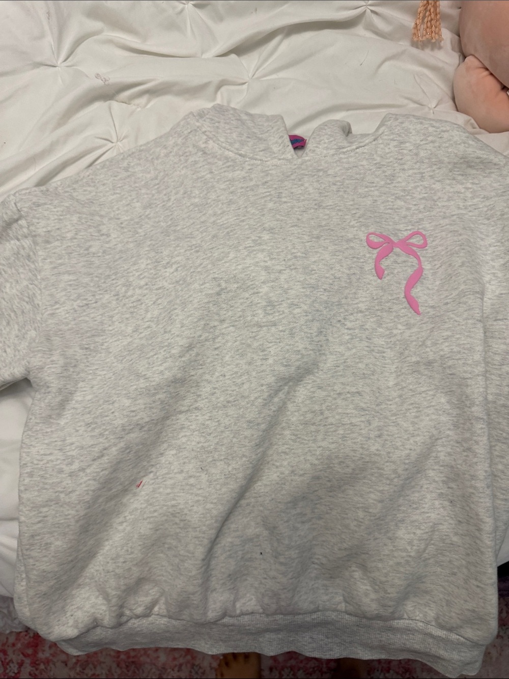 Edikted Light Gray Hoodie with Pink Bow Accent